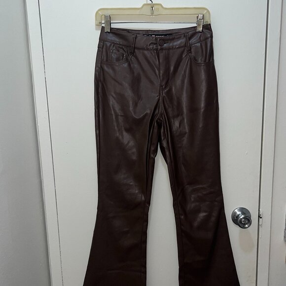 Vegan Leather Pants by Dollhouse in Chocolate Brown w/Flare Legs - Size 3/4 - Picture 2 of 12